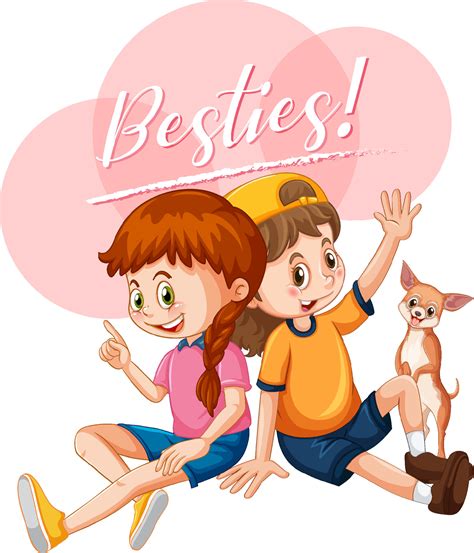 Best friend girls cartoon character with besties lettering 5268747 ...