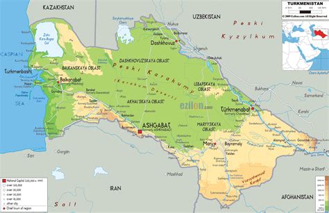 Physical Map of Turkmenistan - Ezilon Maps