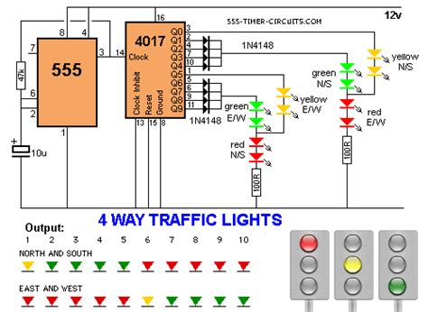 4 WAY TRAFFIC LIGHTS Circuit