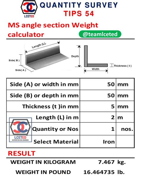 MS Angles Weight Calculator | Equal Angles Weight Calculator | Unequal ...