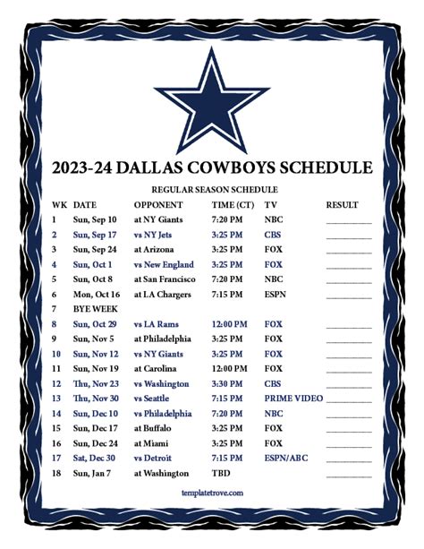 Dallas Cowboys 2024 Schedule Printable - Inga Regina