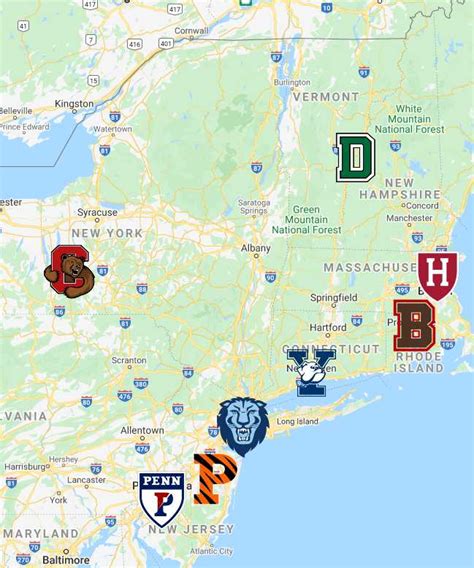 Ivy League Universities Map