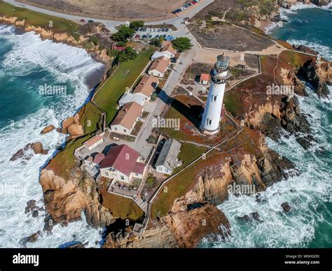 Aerial view of Pigeon Point Lighthouse in California, USA Stock Photo ...