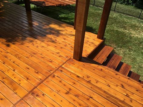 Two tone cedar deck. Cabot Stain Australian Oil. The posts and railing ...