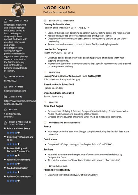Sample Resume of Fashion Design Graduate with Template & Writing Guide ...