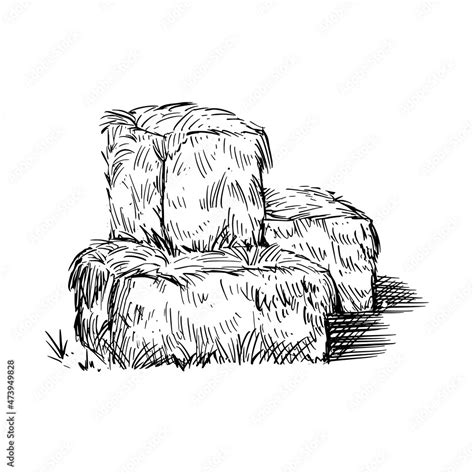 Hay bale farm drawing sketch. Hand drawn haystack. Isolated vector ...