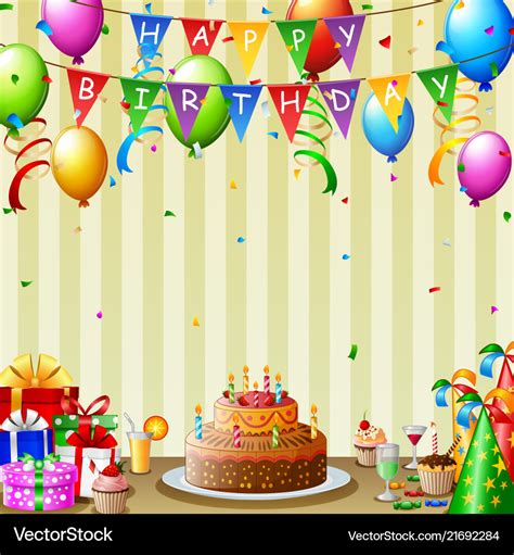 Birthday background with cake and colorful Vector Image