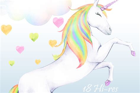 Watercolor rainbow unicorn cliparts | Custom-Designed Illustrations ...