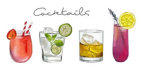 Hand drawn illustration with cocktails. 343931 Vector Art at Vecteezy