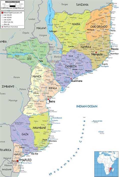 Detailed Political Map of Mozambique - Ezilon Maps