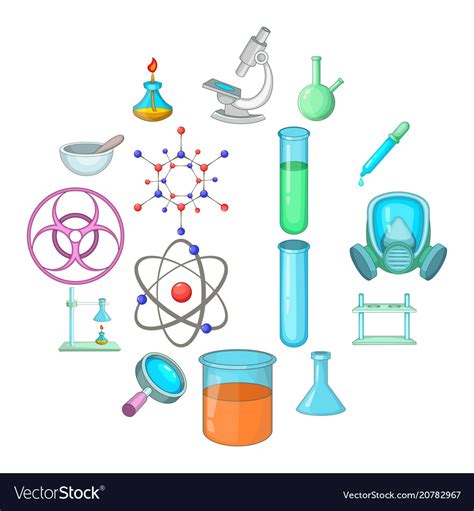 Chemical lab icons set cartoon style Royalty Free Vector