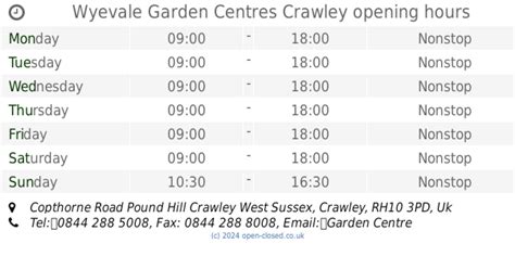 Wyevale Garden Centres Crawley opening times (2019 update)