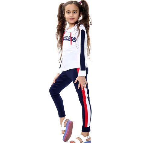 Kids Girls Hooded Tracksuit Top Bottom Navy Flawless Print Tees ...