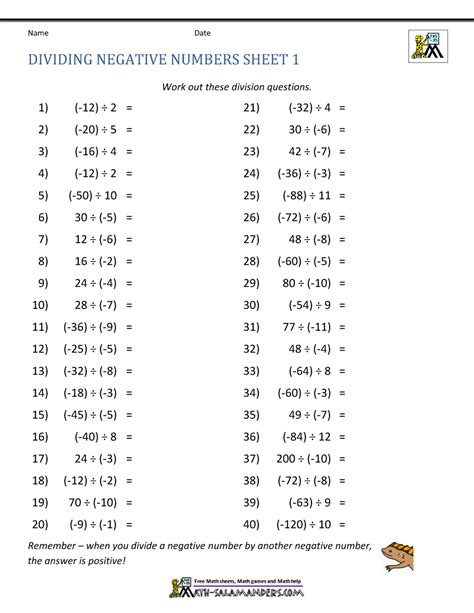 Dividing Negative Numbers By Negative Numbers