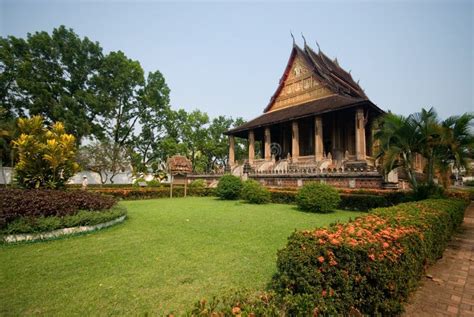 Ancient Laos Art Wood Carving on Church in Hor Phakaeo Temple. Stock ...