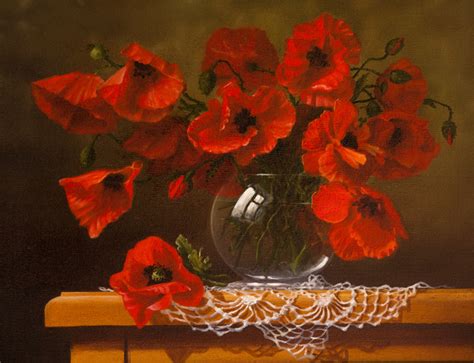 Vase in red flower painting Stock Photo free download