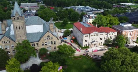 Ohio Wesleyan University Campus in Delawarel, Ohio, aerial drone ...