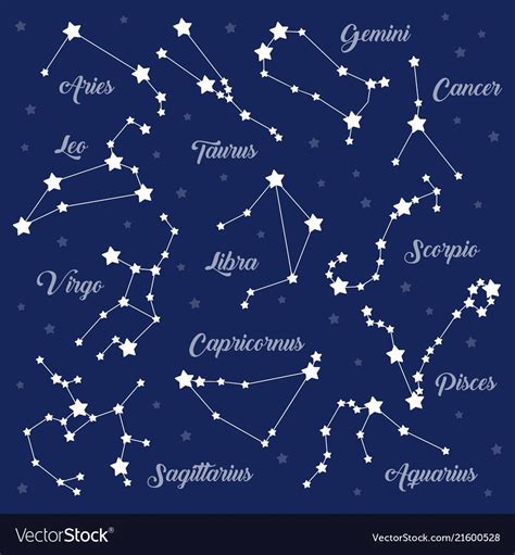 12 zodiac signs constellations set on dark Vector Image | Zodiac ...