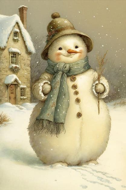 Premium AI Image | Christmas illustration of a snowman