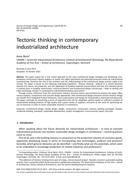 (PDF) Tectonic thinking in contemporary industrialized architecture