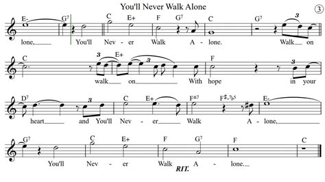 YOU'LL NEVER WALK ALONE Sheet Music (Melody) / Piano Backing Track ...