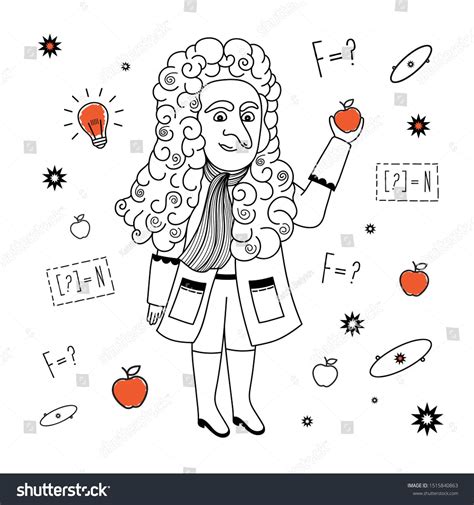 Sept.27, 2019: Isaac Newton. Vector illustration. Cartoon illustration ...