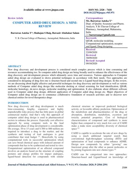 (PDF) COMPUTER AIDED DRUG DESIGN: A MINI-REVIEW