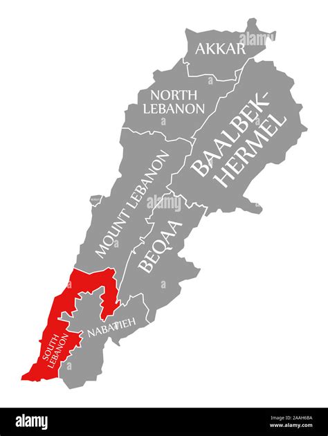 South Lebanon red highlighted in map of Lebanon Stock Photo - Alamy