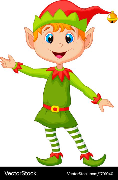 Cute christmas elf cartoon presenting Royalty Free Vector