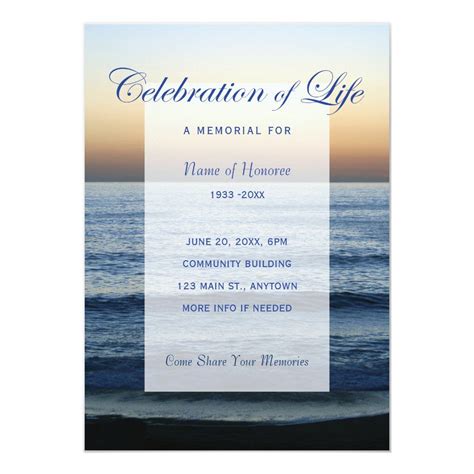 Ocean Blue Celebration of Life Memorial Invitation | Zazzle ...