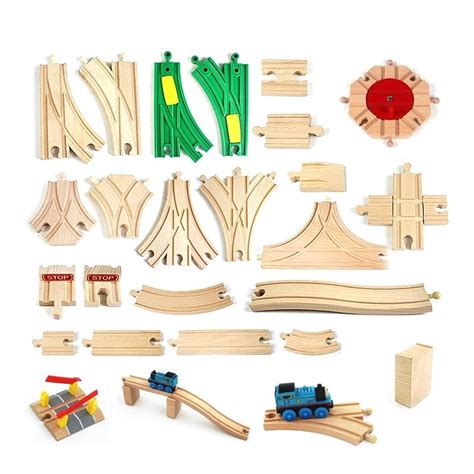 Wooden Railway Accessories Train Track Set Toys Wooden Track Work with ...