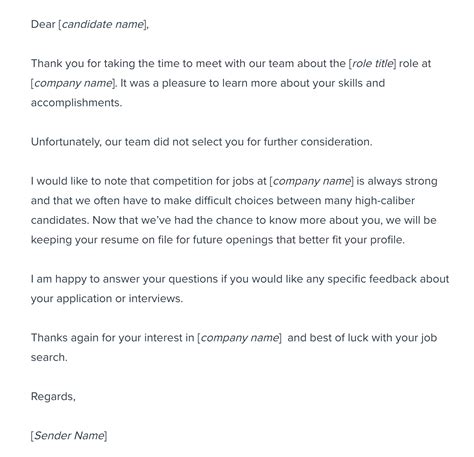 Post-Interview Rejection Letter Sample Template | Workable