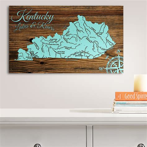 Kentucky Lakes & Rivers Wooden Map | Burnt Laser-Cut Wall Map