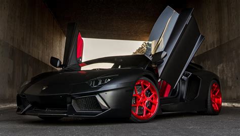 Satin Black Lamborghini Aventador Has Signature Red Forgiatos to Match ...