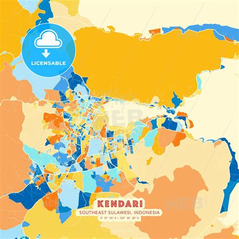 Kendari, Southeast Sulawesi, Indonesia colourful art map in 2022 | Map ...