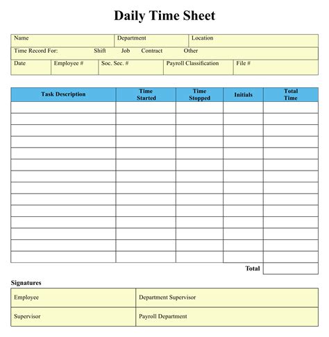 Time Sheet Template Free Printable