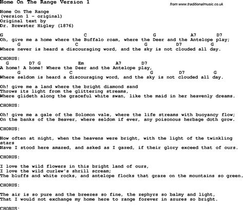 Traditional Song Home On The Range Version 1 with Chords, Tabs and Lyrics