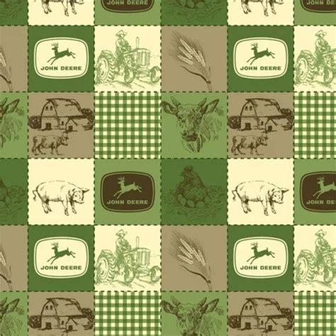 John Deere Cotton Fabric Quilted Scene Farm 100% Cotton - Etsy