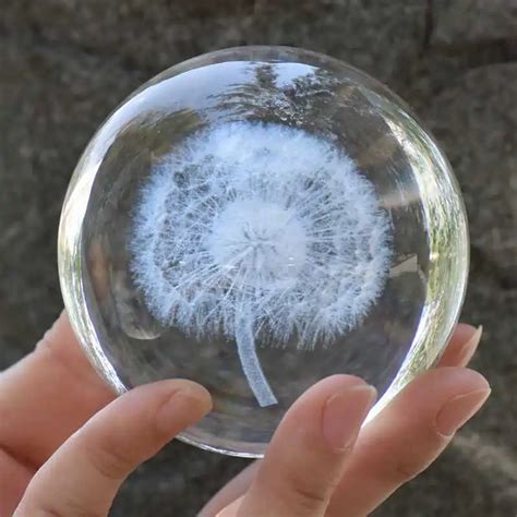 Home Accessories 8cm Crystal Ball 3D Dandelion Glass Statue Creative ...