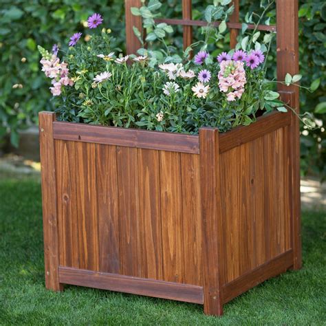 Warm Cinnamon Finish Wood Planter Box w/ Trellis Craftsman Style ...