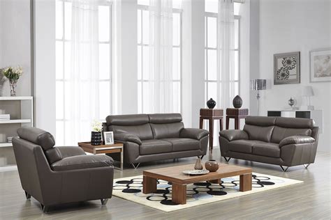 Contemporary Stylish Leather 3Pc Sofa Set with Chrome Legs Chicago ...