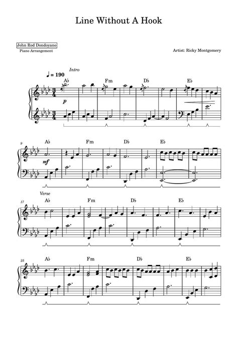 Ricky Montgomery - Line Without A Hook (PIANO SHEET) Partitura by John ...