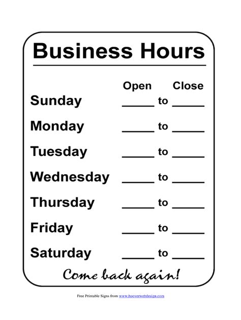 Business Hours Template Word – PARAHYENA