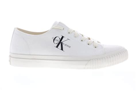 Calvin Klein Iaco 34S0593-BRW Mens White Canvas Lace Up Low Top Sneake ...