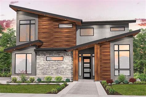 Plan 85205MS: Striking Curb Appeal for Modern House Plan | Shed roof ...