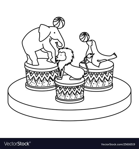 Circus animals playing with balloons in steps Vector Image