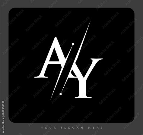 initial logo letter AY for company name black and white color and slash ...