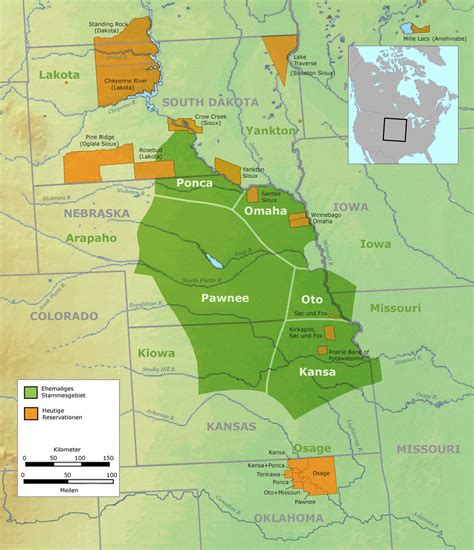 Map of Pawnee Tribe Territory in South Dakota, Kansas, and Nebraska