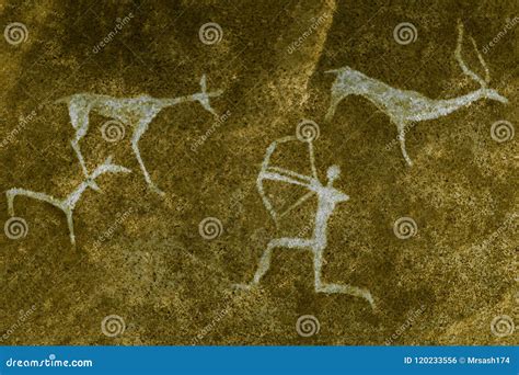 Image of the Hunt on the Wall of the Cave. Stock Illustration ...