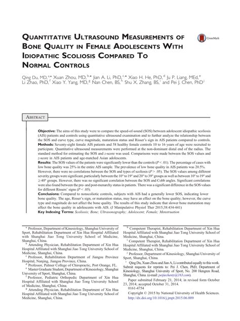 (PDF) Quantitative Ultrasound Measurements of Bone Quality in Female ...